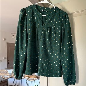 Elegant Green Blouse with Gold Details